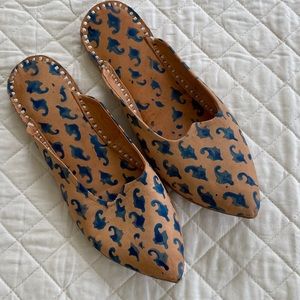 Leather Mules Made in India Natural Leather + Blue